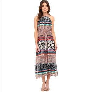 Donna Morgan Women's Sleeveless Printed Chiffon Pleated Midi Dress